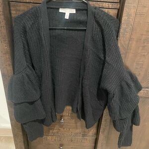 Planet Gold Black Ruffled Cardigan